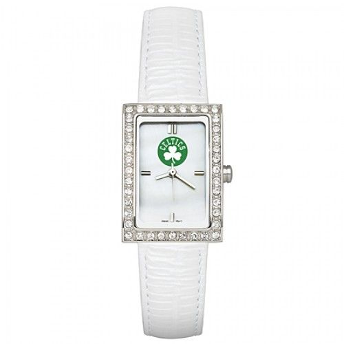 White Leather Boston Celtics Watch with Cz Frame