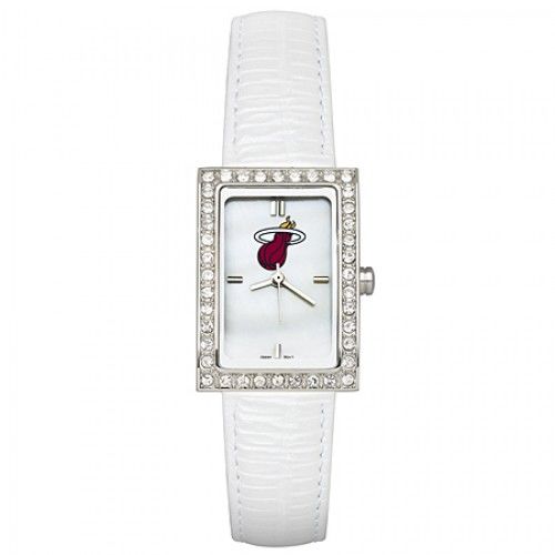 White Leather Miami Heat Watch with Cz Frame