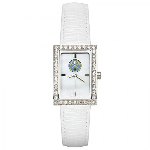 White Leather Denver Nuggets Watch with Cz Frame