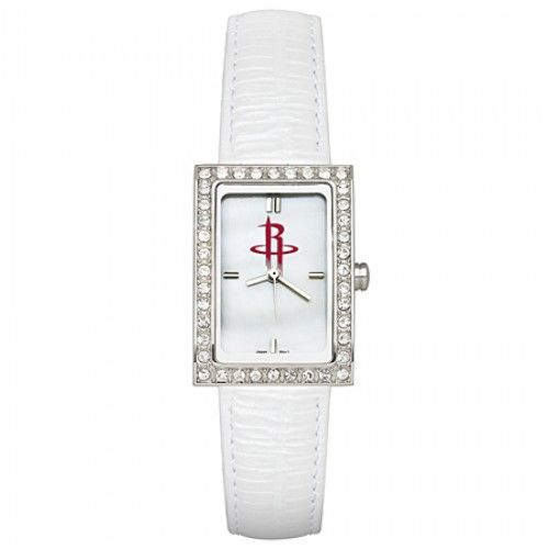 White Leather Houston Rockets Watch with Cz Frame