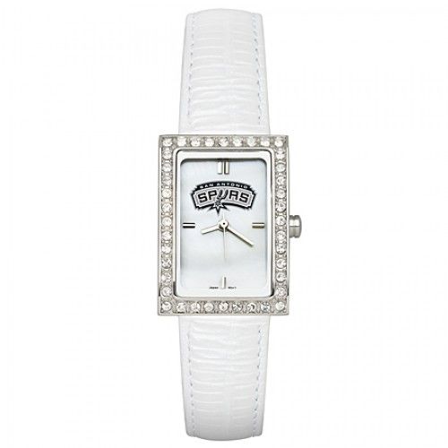 White Leather San Antonio Spurs Watch with Cz Frame