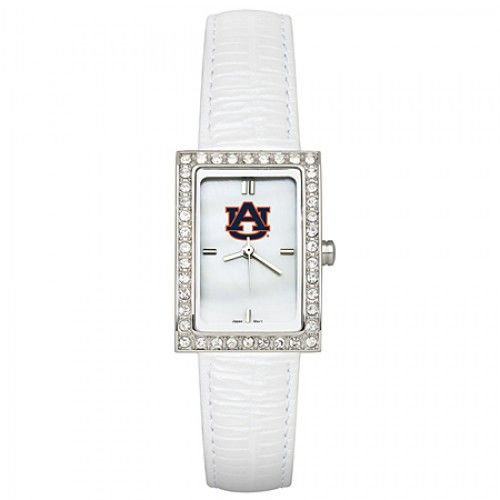 White Leather Auburn University Watch with Cz Frame