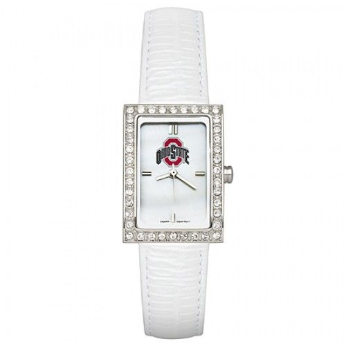 White Leather Ohio State University Watch with Cz Frame