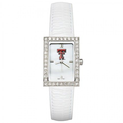 White Leather Texas Tech University Watch with Cz Frame