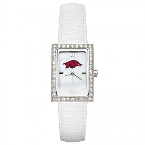 White Leather University of Arkansas Watch W/ Cz Frame