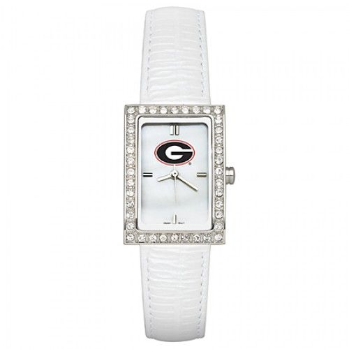 White Leather University of Georgia Watch with Cz Frame