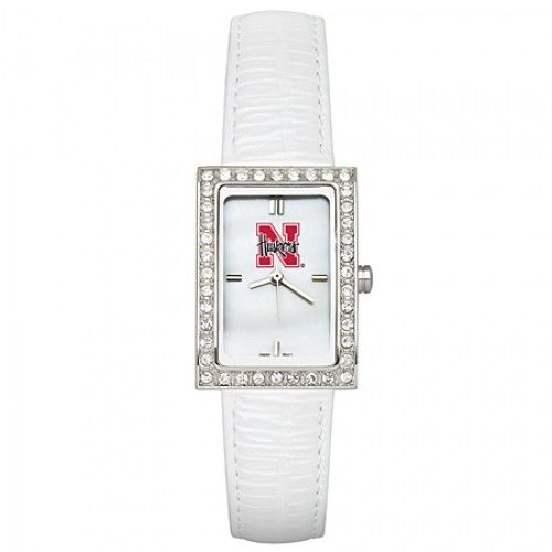 White Leather University of Nebraska Watch W/ Cz Frame