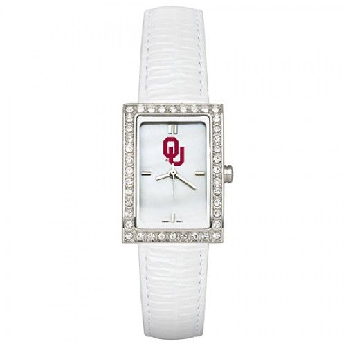 White Leather University of Oklahoma Watch W/ Cz Frame