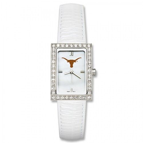 White Leather University of Texas Watch with Cz Frame