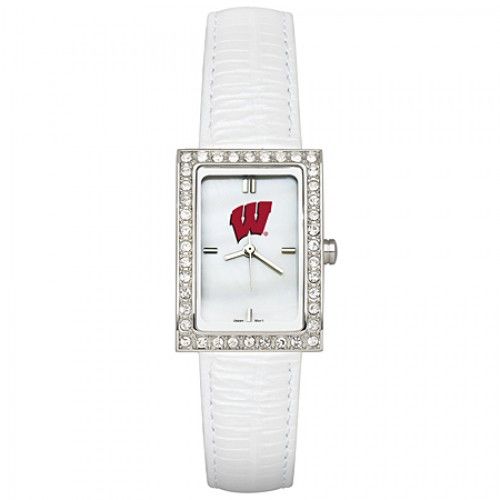 White Leather University of Wisconsin Watch W/ Cz Frame