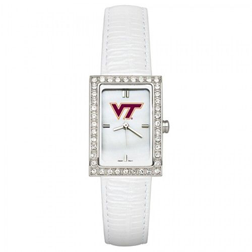 White Leather Virginia Tech University Watch Cz Frame