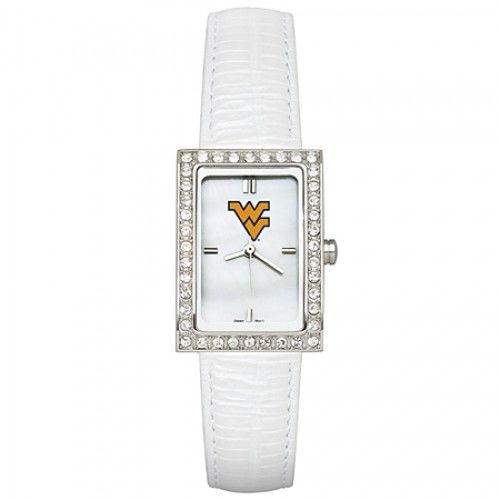White Leather West Virginia University Watch - Cz Frame