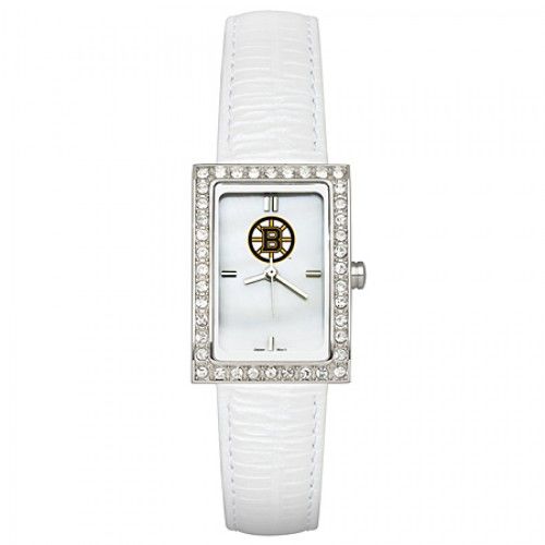 White Leather Boston Bruins Watch with Cz Frame