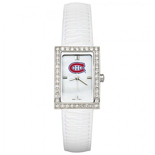 White Leather Montreal Canadiens Watch with Cz Frame