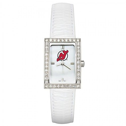 White Leather New Jersey Devils Watch with Cz Frame