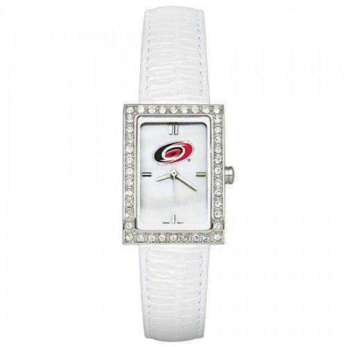 White Leather Carolina Hurricanes Watch with Cz Frame