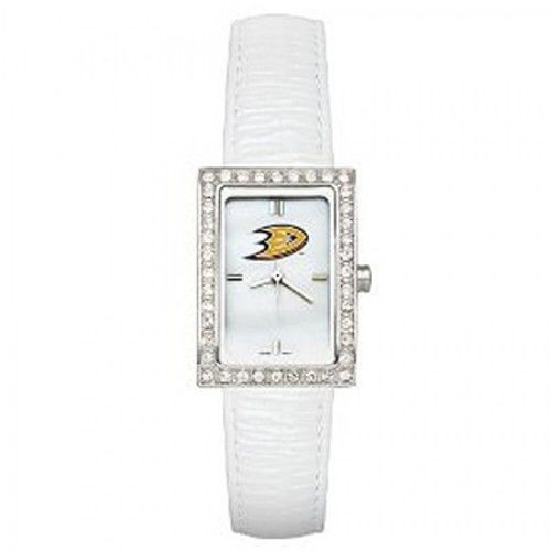 White Leather Anaheim Ducks Watch with Cz Frame