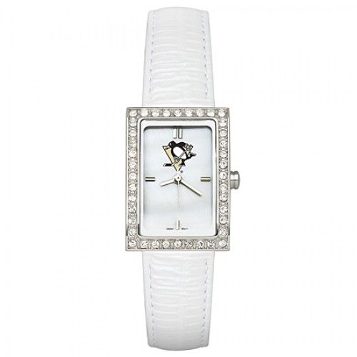White Leather Pittsburgh Penguins Watch with Cz Frame