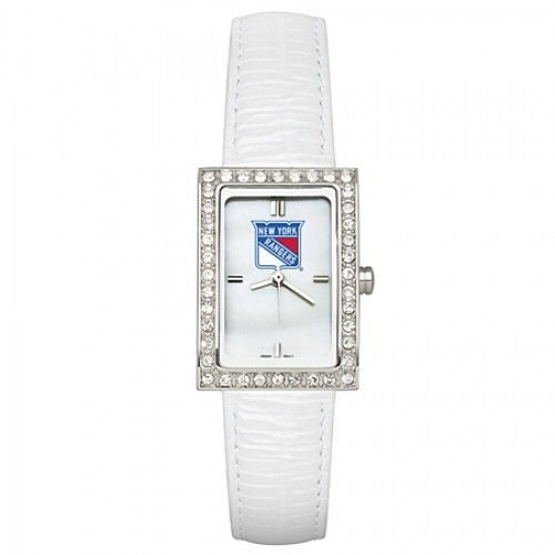 White Leather New York Rangers Watch with Cz Frame