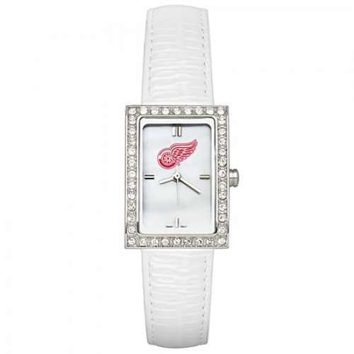 White Leather Detroit Red Wings Watch with Cz Frame
