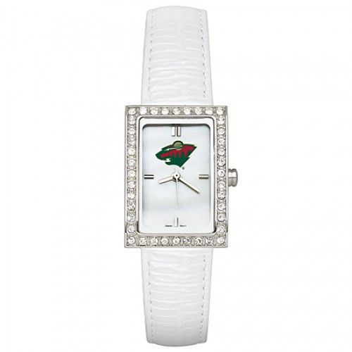White Leather Minnesota Wild Watch with Cz Frame