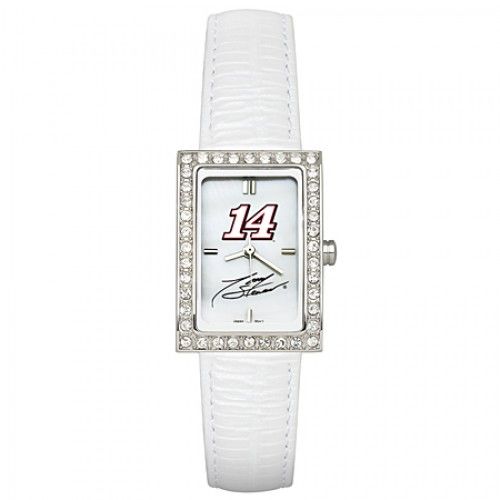 White Leather Nascar #14 Tony Stewart Watch W/ Cz Frame