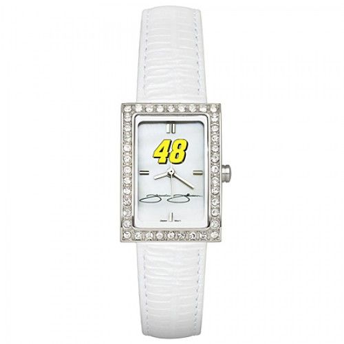 White Leather Nascar #48 Jimmie Johnson Watch Cz Frame