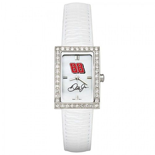 White Leather Nascar #88 Dale Jr Watch with Cz Frame