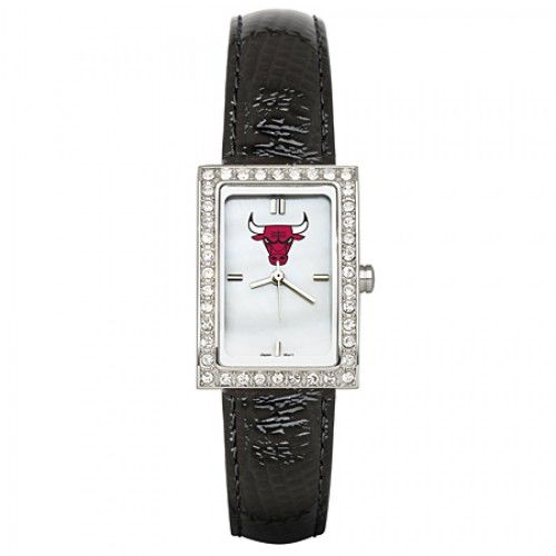 Black Leather Chicago Bulls Watch with Cz Frame