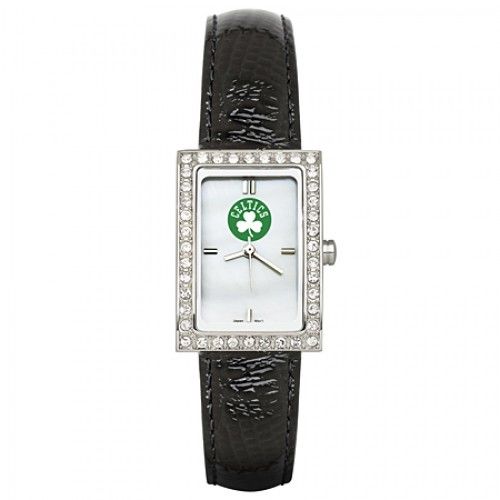 Black Leather Boston Celtics Watch with Cz Frame