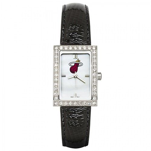 Black Leather Miami Heat Watch with Cz Frame