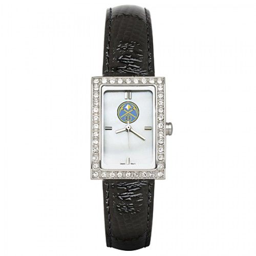 Black Leather Denver Nuggets Watch with Cz Frame