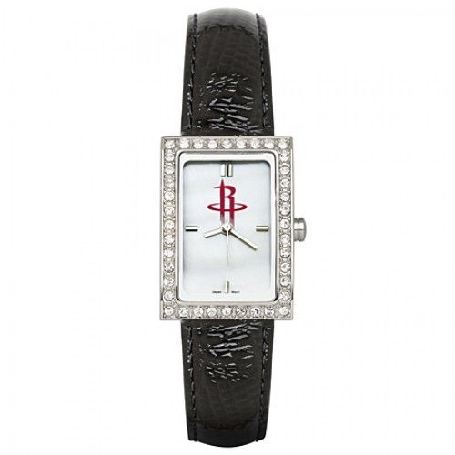 Black Leather Houston Rockets Watch with Cz Frame