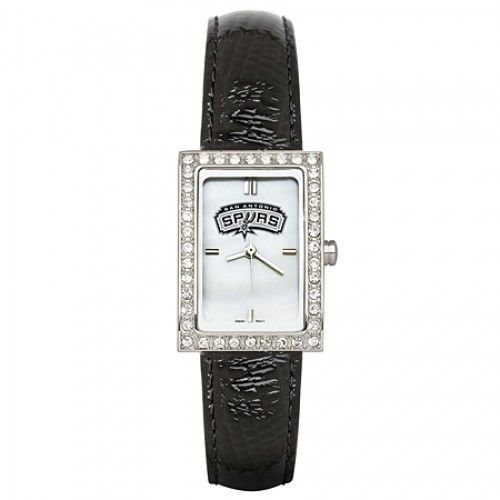 Black Leather San Antonio Spurs Watch with Cz Frame