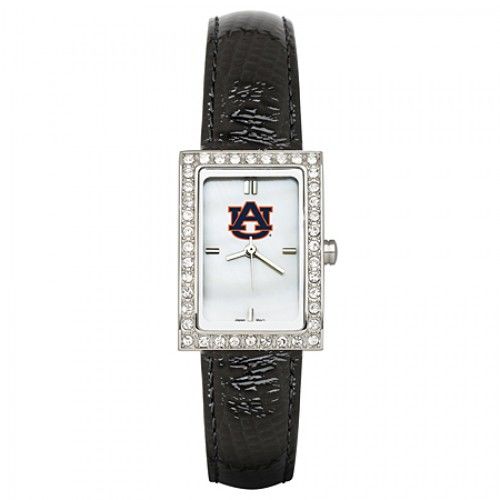 Black Leather Auburn University Watch with Cz Frame