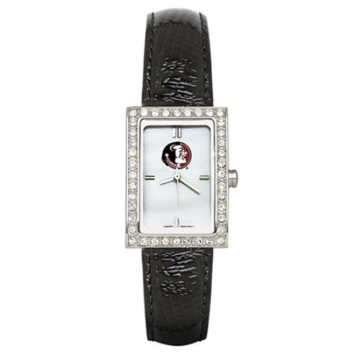 Black Leather Florida State University Watch - Cz Frame