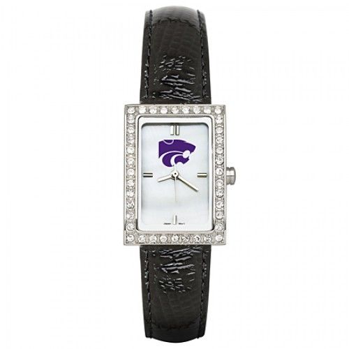 Black Leather Kansas State University Watch W/ Cz Frame