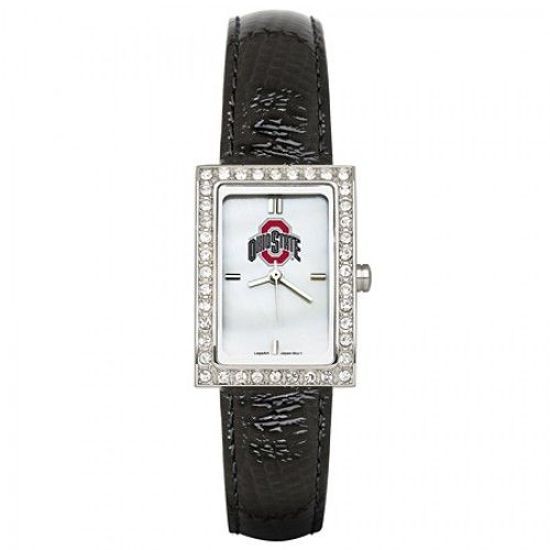 Black Leather Ohio State University Watch with Cz Frame