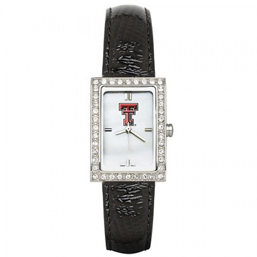 Black Leather Texas Tech University Watch with Cz Frame