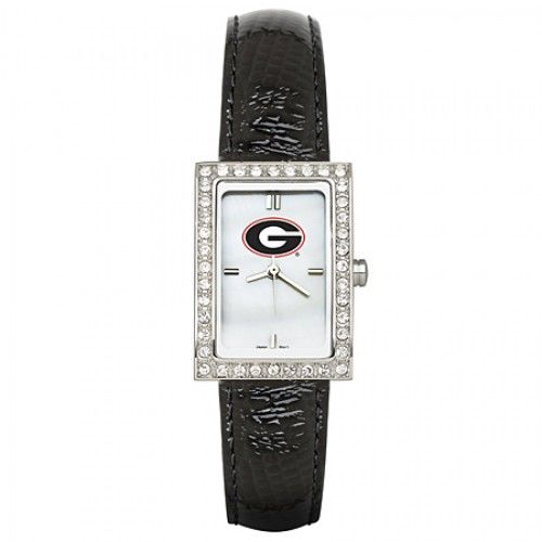 Black Leather University of Georgia Watch with Cz Frame
