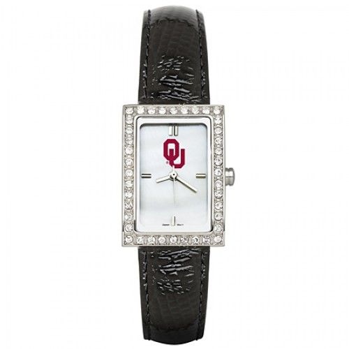 Black Leather University of Oklahoma Watch W/ Cz Frame