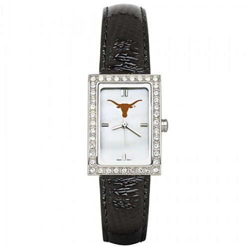 Black Leather University of Texas Watch with Cz Frame