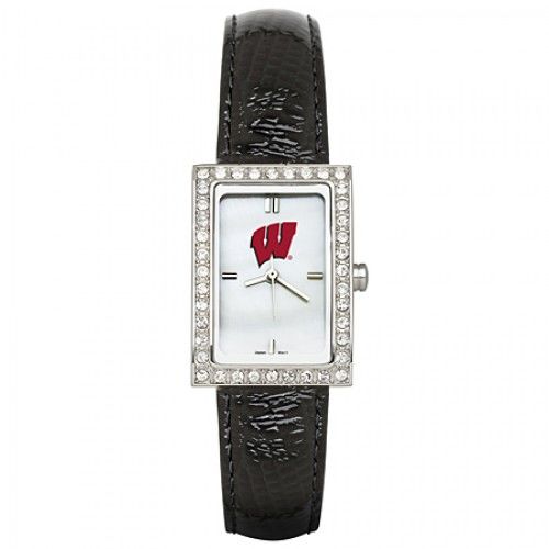 Black Leather University of Wisconsin Watch W/ Cz Frame