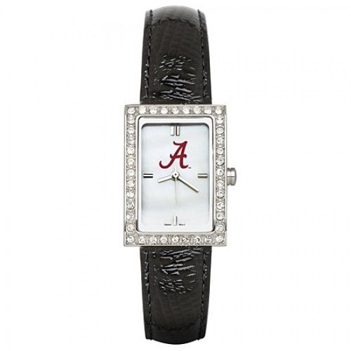 Black Leather University of Alabama Watch with Cz Frame