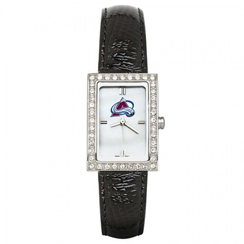 Black Leather Colorado Avalanche Watch with Cz Frame