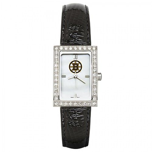 Black Leather Boston Bruins Watch with Cz Frame