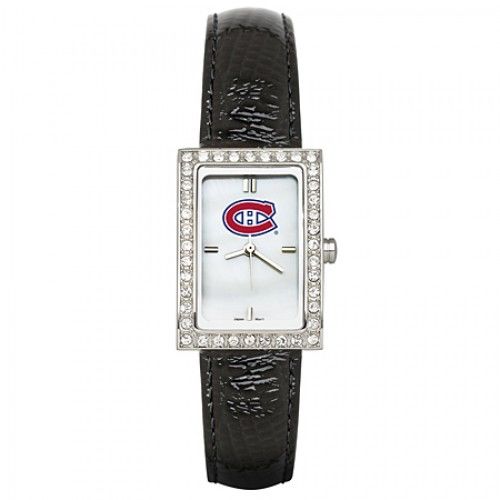 Black Leather Montreal Canadiens Watch with Cz Frame