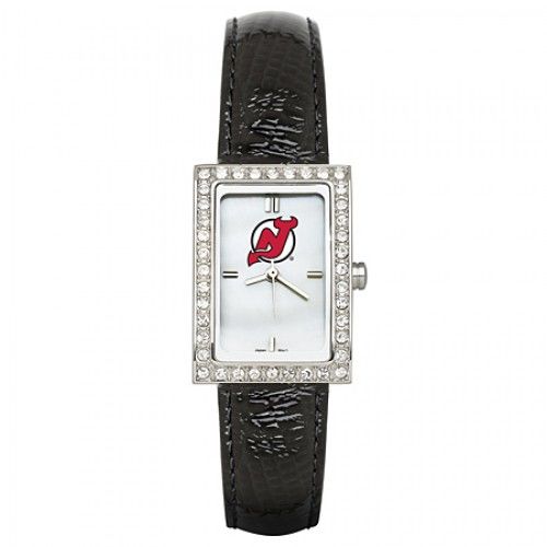 Black Leather New Jersey Devils Watch with Cz Frame