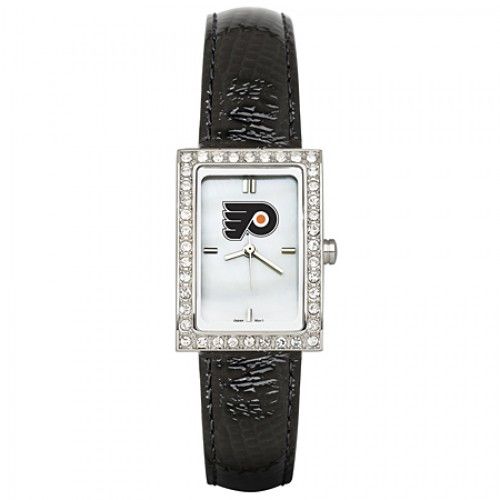 Black Leather Philadelphia Flyers Watch with Cz Frame