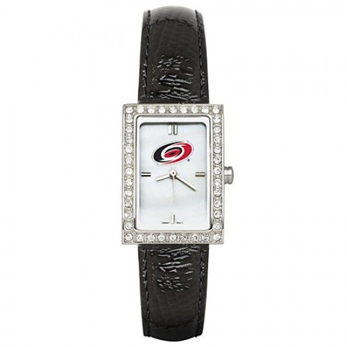 Black Leather Carolina Hurricanes Watch with Cz Frame